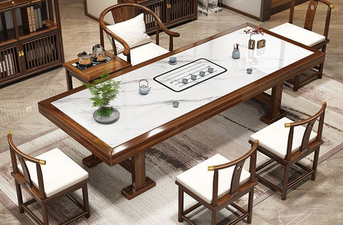 Bộ Bàn Ghế Gỗ Cao Su Mặt Đá, Thanh Lịch Tinh Tế, Nội thất phong cách trung quốc NA009